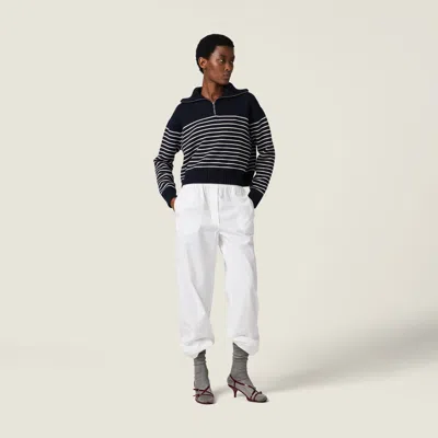 Miu Miu Cashmere Sweater With Ribbed Cuffs And Hem In Blue