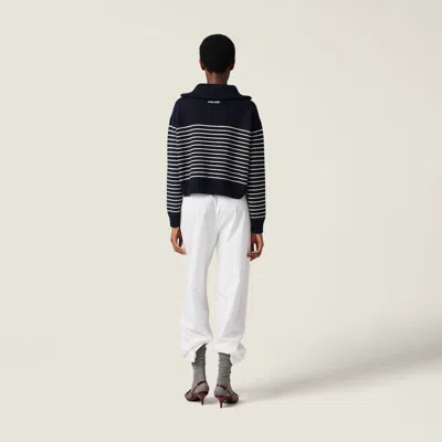 Miu Miu Cashmere Sweater With Ribbed Cuffs And Hem In Blue