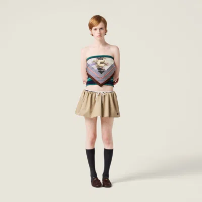 Miu Miu Elasticated-waist Miniskirt In Neutral