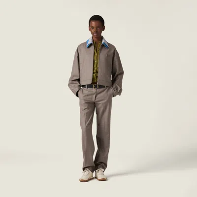 Miu Miu Contrast Collar Zip Crop Jacket In Gray