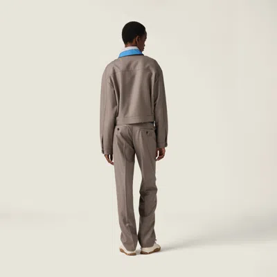 Miu Miu Contrast Collar Zip Crop Jacket In Gray