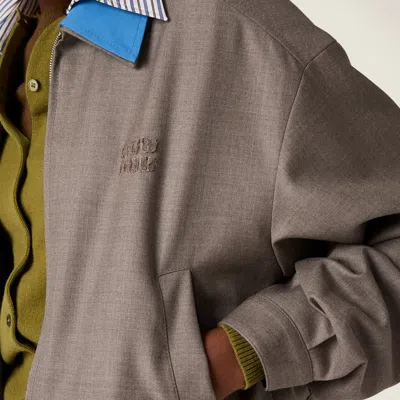 Miu Miu Contrast Collar Zip Crop Jacket In Gray