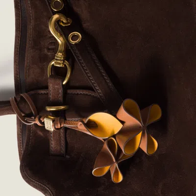 Miu Miu Flower Leather Keyring In Brown