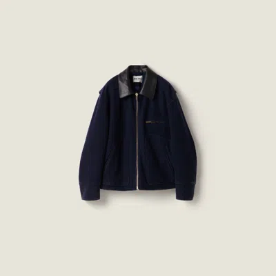 Miu Miu Washed Wool Cloth Blouson Jacket In Blue