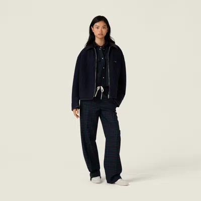 Miu Miu Washed Wool Cloth Blouson Jacket In Blue