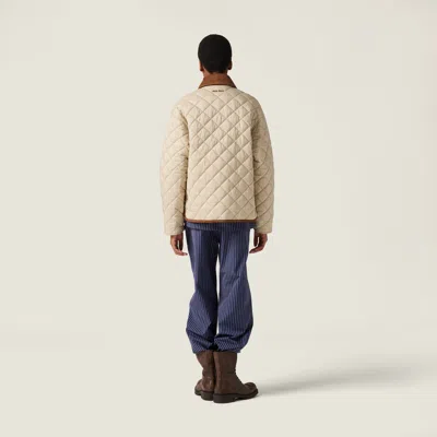 Miu Miu Quilted Jacket With Suede Collar And Pockets In Neutral
