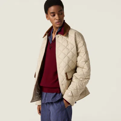 Miu Miu Quilted Jacket With Suede Collar And Pockets In Neutral