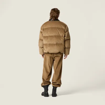 Miu Miu Corduroy And Nappa Leather Down Jacket In Brown