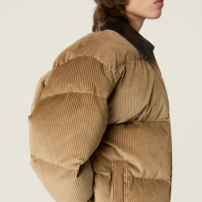 Miu Miu Corduroy And Nappa Leather Down Jacket In Brown