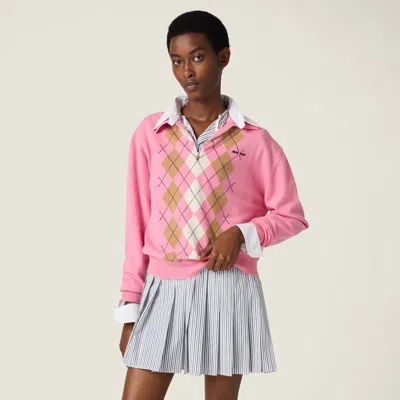 Miu Miu Argyle Pattern Polo With Ribbed Cuffs And Hem In Pink