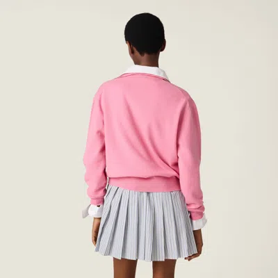 Miu Miu Argyle Pattern Polo With Ribbed Cuffs And Hem In Pink
