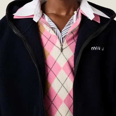 Miu Miu Argyle Pattern Polo With Ribbed Cuffs And Hem In Pink