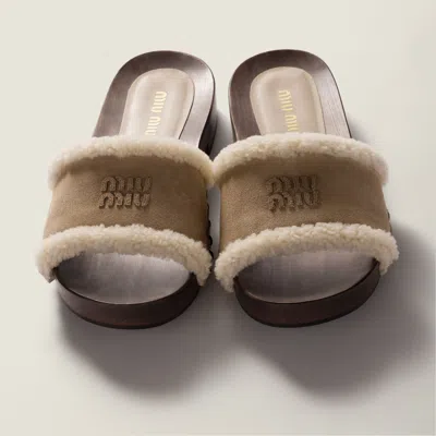 Miu Miu Suede Clog Sandals In Multi