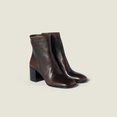 Miu Miu Block-heel Leather Boots In Brown
