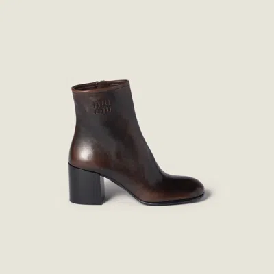 Miu Miu Block-heel Leather Boots In Brown