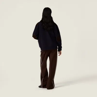 Miu Miu Wool And Leather Zipper Cardigan In Black