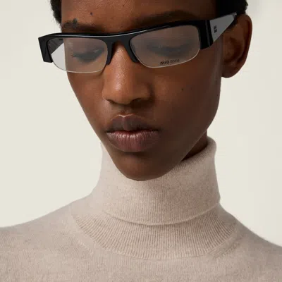 Miu Miu Sandy Colored Turtleneck Sweater In Cashmere In White
