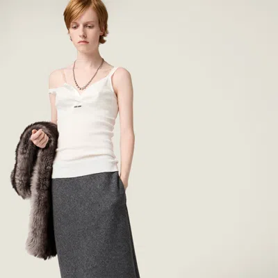 Miu Miu Pointelle V-neck Tank Top In White