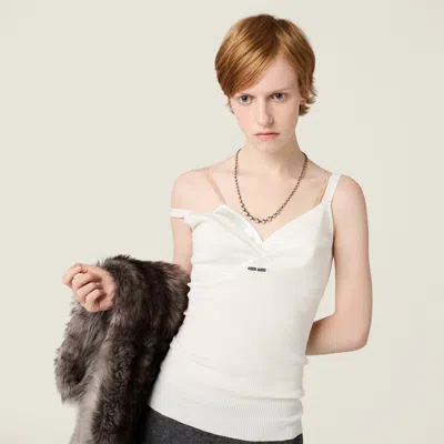 Miu Miu Pointelle V-neck Tank Top In White