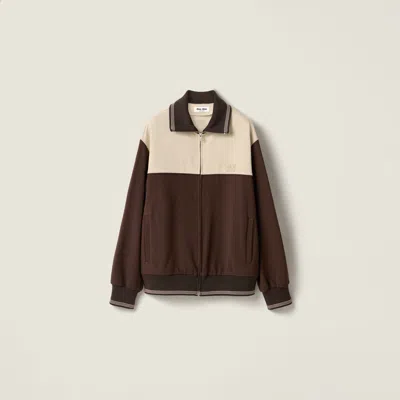 Miu Miu Knitted-cuffs Zip-front Sweatshirt In Brown