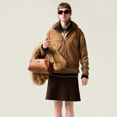 Miu Miu Knitted-cuffs Zip-front Sweatshirt In Brown