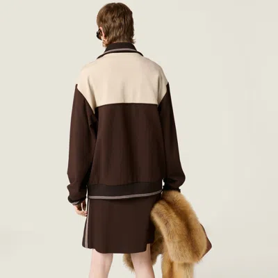 Miu Miu Knitted-cuffs Zip-front Sweatshirt In Brown