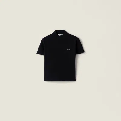 Miu Miu Cashmere Short-sleeve Sweater In Blue