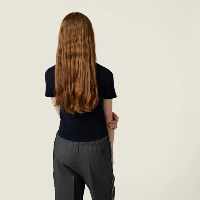 Miu Miu Cashmere Short-sleeve Sweater In Blue