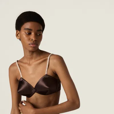 Miu Miu Satin Triangle Bra Adjustable Straps In Brown