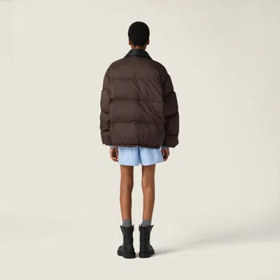 Miu Miu Technical Pongé Cropped Down Jacket In Brown