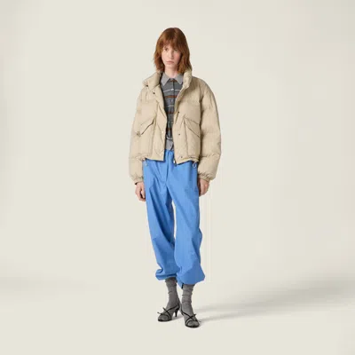 Miu Miu Technical Pongé Down Jacket In Neutral