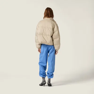 Miu Miu Technical Pongé Down Jacket In Neutral