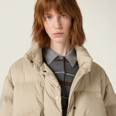 Miu Miu Technical Pongé Down Jacket In Neutral