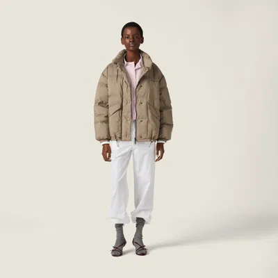 Miu Miu Medium-weight Technical Pongé Down Jacket In Gray