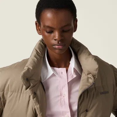 Miu Miu Medium-weight Technical Pongé Down Jacket In Gray