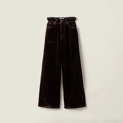 Miu Miu Washed Flocked Chambray Pants In Brown