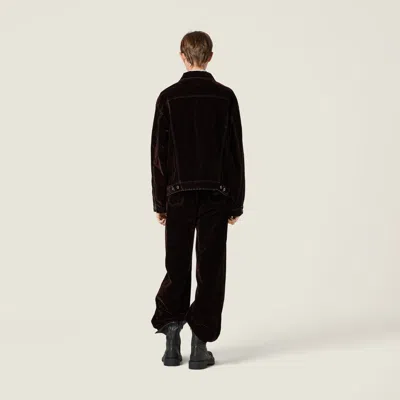 Miu Miu Washed Flocked Chambray Pants In Brown