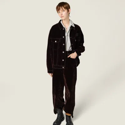 Miu Miu Washed Flocked Chambray Pants In Brown