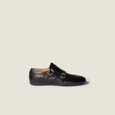 Miu Miu Calf Leather Brogue Shoe With Buckles In Black