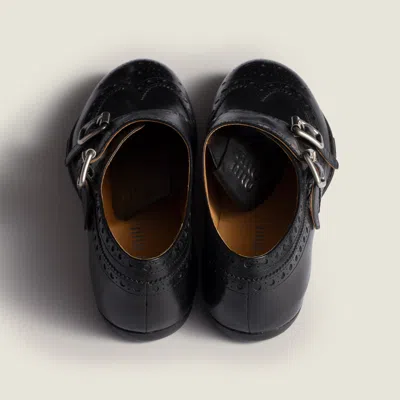 Miu Miu Calf Leather Brogue Shoe With Buckles In Black