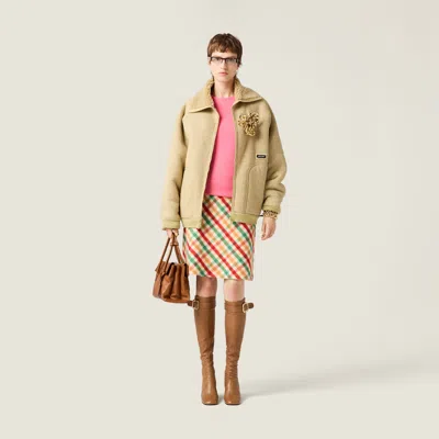 Miu Miu Cotton Fleece Zipper Blouson Jacket In Neutral