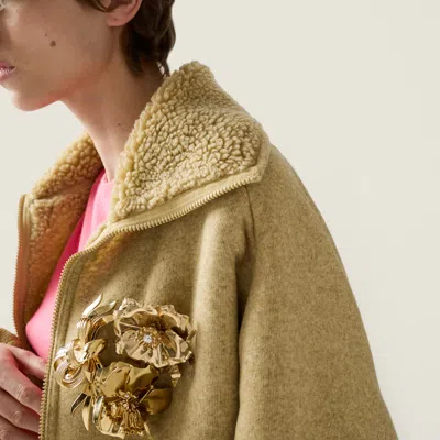 Miu Miu Cotton Fleece Zipper Blouson Jacket In Neutral
