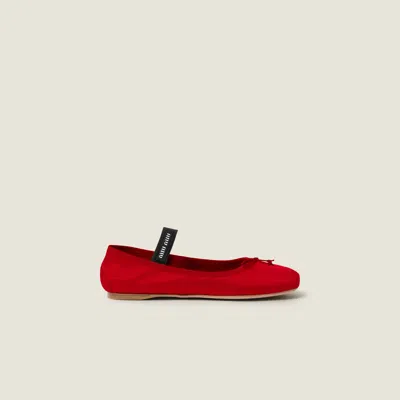 Miu Miu Satin Ballerinas Featuring Bow Detail In Red