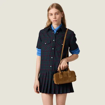 Miu Miu Arcadie Padded Suede Top-handle Bag In Green