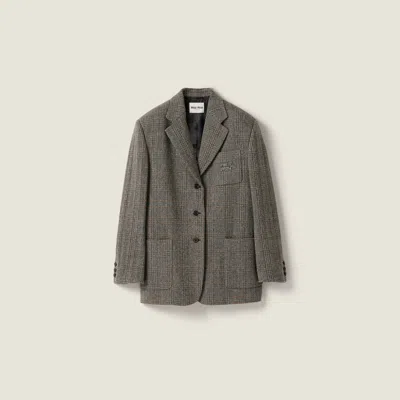 Miu Miu Single-breasted Chevron Jacket In Gray
