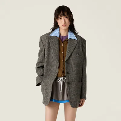Miu Miu Single-breasted Chevron Jacket In Gray