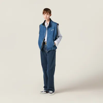 Miu Miu Logo-embroidered Denim Gilet In Blue