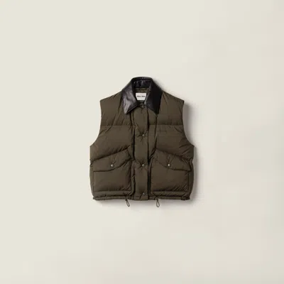 Miu Miu Technical Pongé Down Vest In Green