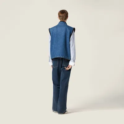 Miu Miu Logo-embroidered Denim Gilet In Blue