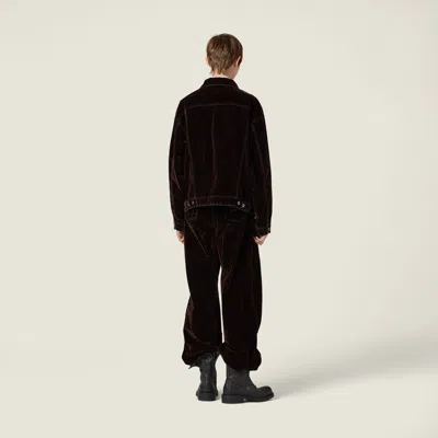 Miu Miu Flocked Chambray Jacket In Burgundy